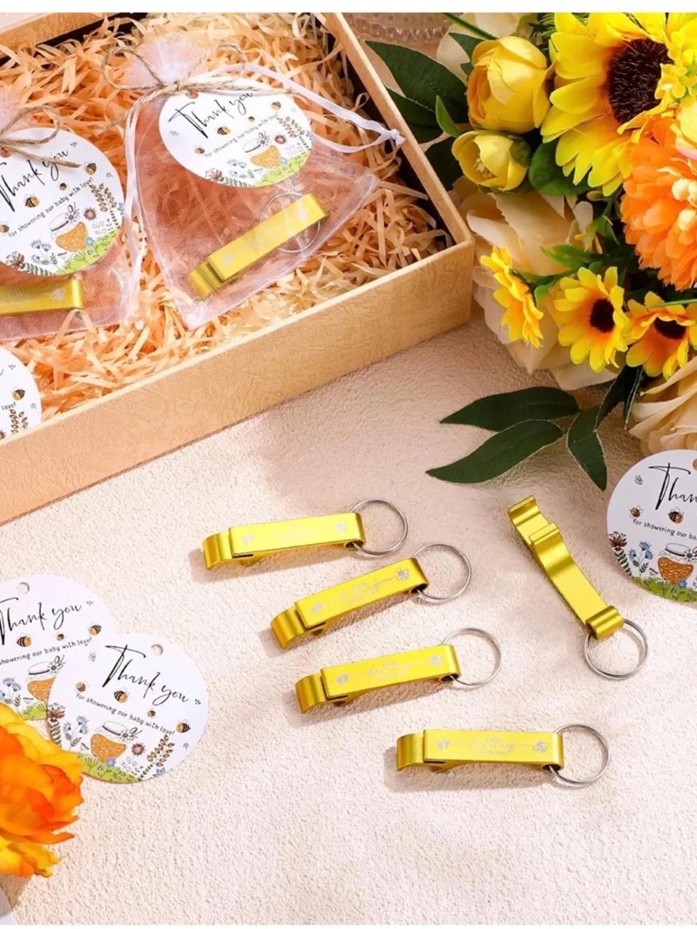 Gold 'A Little Honey' Bottle Opener Keychain Party Favors NWT 25 Count